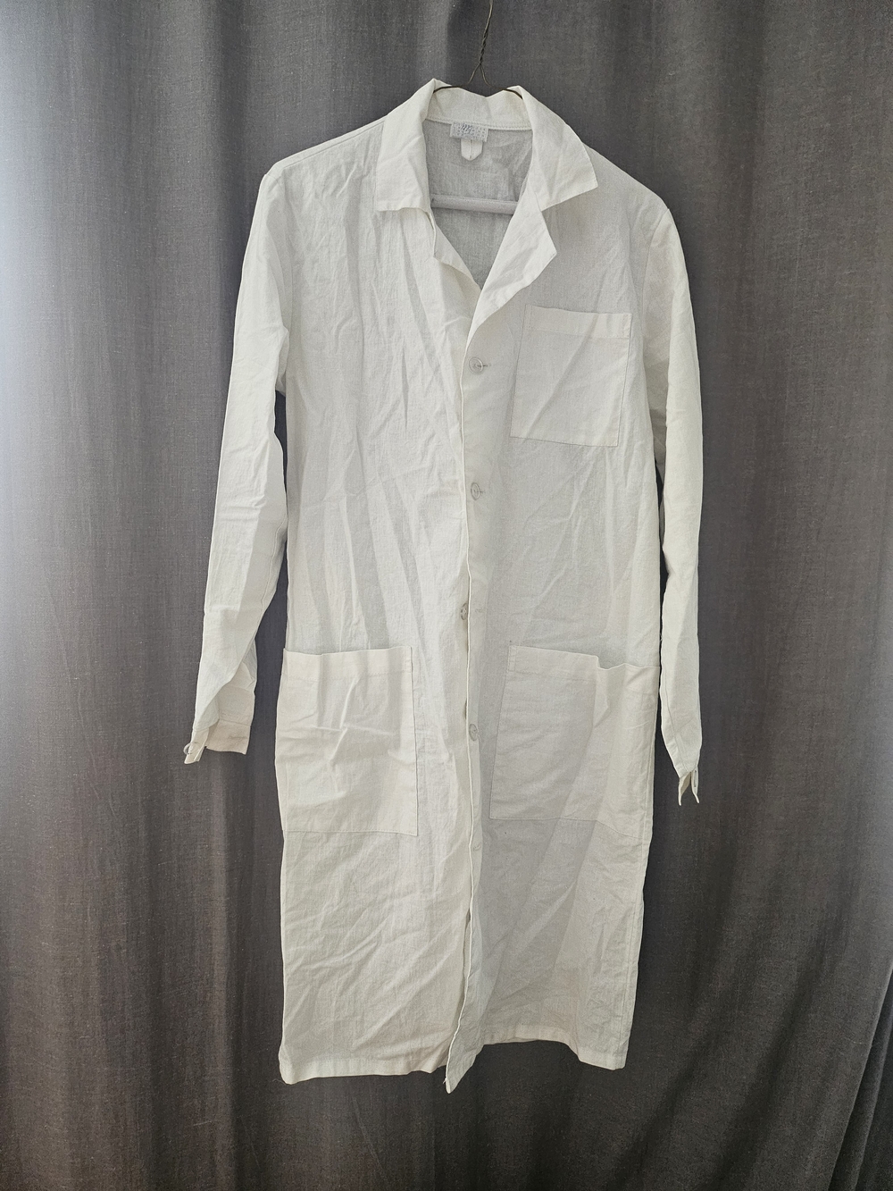 White Long Button-Up Lab Coat, Sz L